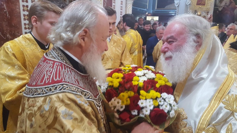 Ο Πατριαρχης Αλεξανδρείας προσφωνεί τον εορτάζοντα Πατριάρχη Μόσχας