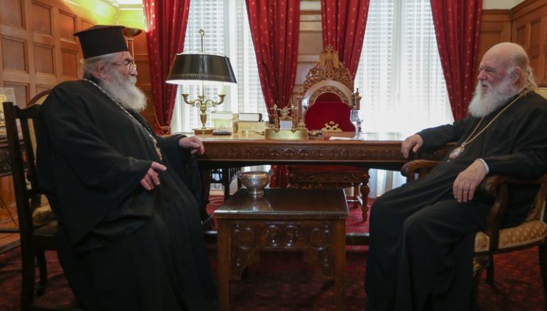 Ο Πρέσβης της Παλαιστίνης και ο Αρχιεπίσκοπος Σινά στον Αρχιεπίσκοπο